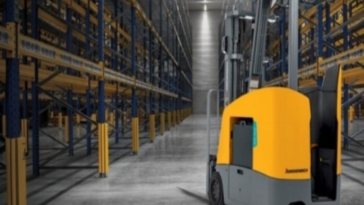 The yellow color forklift in warehouse