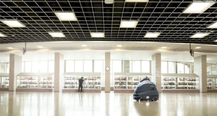 A South Pacific industrial floor cleaner inside a building