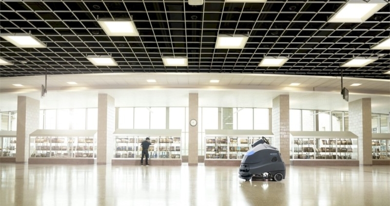 A South Pacific industrial floor cleaner inside a building