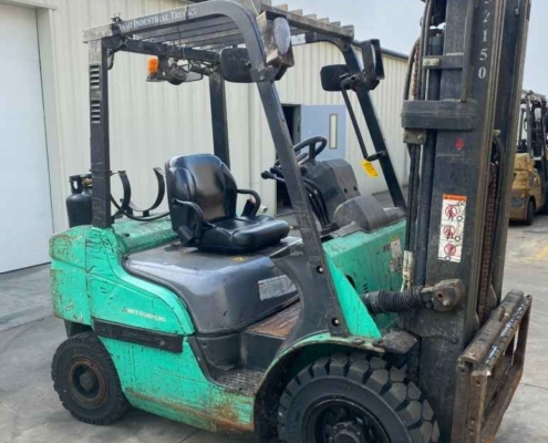 A Mitsu forklift with a black seat and cab is displayed at Miami Industrial Trucks in Dayton, OH.